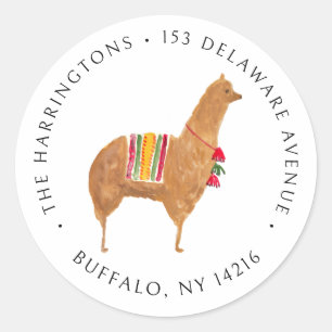Schattigee Alpaca handgetekende dierlijke retourad Ronde Sticker