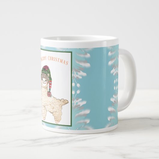 Schattigee alpaca met feestelijk pet extra grote beker (Voorkant rechts)