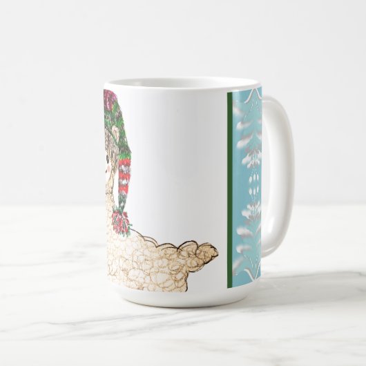 Schattigee alpaca met feestelijk pet koffiemok (Voorkant rechts)