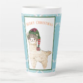 Schattigee alpaca met feestelijk pet latte mok (Voorkant)