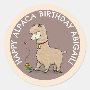Schattigee alpaca met vlinderverjaardag gepersonal ronde sticker