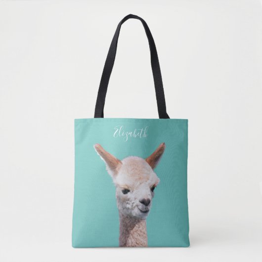 Schattigee alpaca, naam personaliseren draagtas (Voorkant)