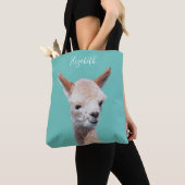 Schattigee alpaca, naam personaliseren draagtas (Dichtbij)