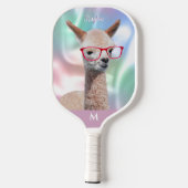 Schattigee Alpaca rode bril, naam monogram irisere Pickleball Paddle (Achterkant)