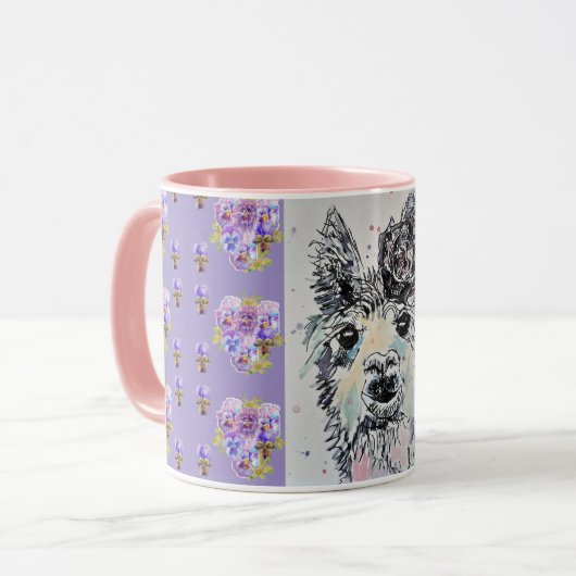 Schattigee Alpacca Llama paarse Waterverf Schilder Mok (Voorkant links)