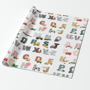 Schattigee Alphabet ABC Trucks, Transportvoertuige Cadeaupapier