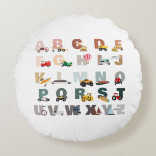 Schattigee Alphabet ABC Trucks, Transportvoertuige Rond Kussen