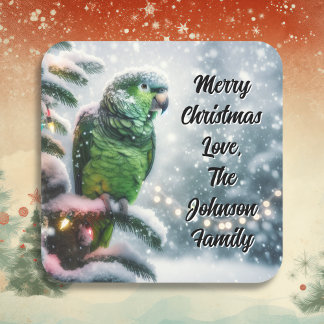 Schattigee Amazon Parrot op een Winter Branch Chri Vierkante Sticker