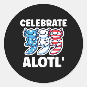 Schattigee Amerikaanse Axolotls 4 juli rood wit bl Ronde Sticker