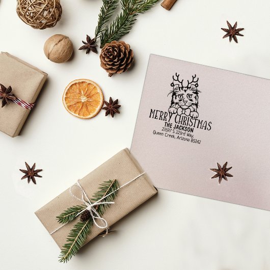 Schattigee Amerikaanse Curl Cat Retour Adres Kerst Rubberstempel