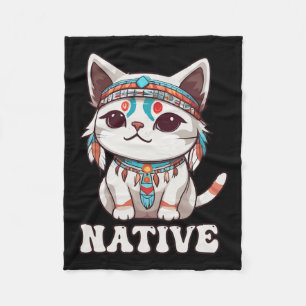 Schattigee Amerikaanse Indiaanse Kawaii Cat Woman  Fleece Deken