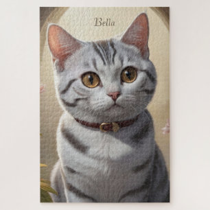 Schattigee Amerikaanse Korthaar Kat met Big Eyes Legpuzzel