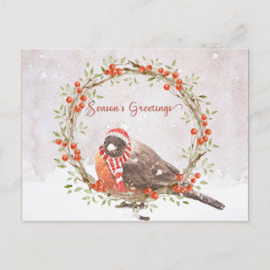 Schattigee Amerikaanse Robin Waterverf Kerstvogel Feestdagenkaart