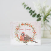 Schattigee Amerikaanse Robin Waterverf Kerstvogel Feestdagenkaart (Staand voorkant)