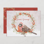 Schattigee Amerikaanse Robin Waterverf Kerstvogel Feestdagenkaart (Voorkant / Achterkant)