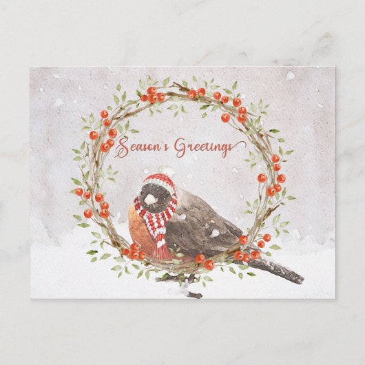 Schattigee Amerikaanse Robin Waterverf Kerstvogel Feestdagenkaart (Voorkant)