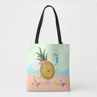 Schattigee ananas op het strand draagtas