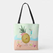 Schattigee ananas op het strand draagtas (Achterkant)