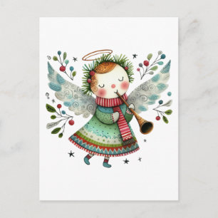 Schattigee Angel Folk Art Style Vrolijk Kerstfeest Briefkaart