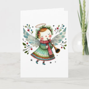 Schattigee Angel Folk Art Style Vrolijk Kerstfeest Kaart