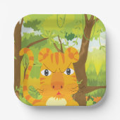 Schattigee Angry Tiger Cartoon in Oerwoud Papieren Bordje (Voorkant)
