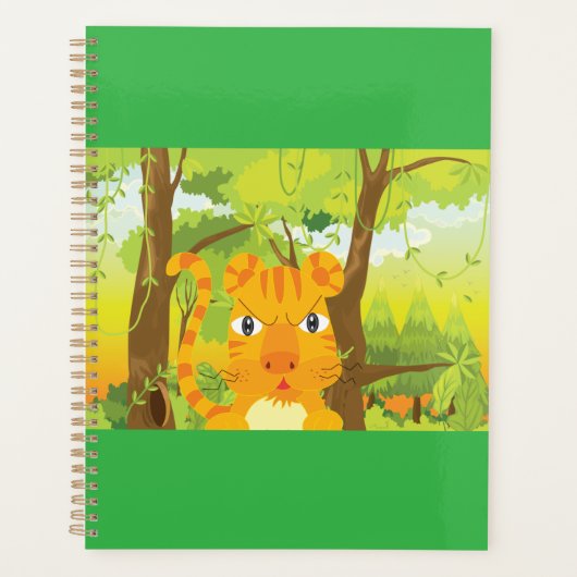 Schattigee Angry Tiger Cartoon in Oerwoud Planner (Voorkant)