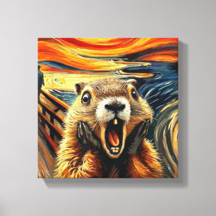 Schattigee angstige Groundhog en zon januari dag Canvas Afdruk
