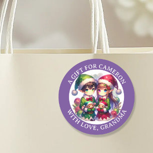 Schattigee Anime Elves Kerst Van en naar Ronde Sticker