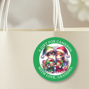 Schattigee Anime Elves Kerst Van en naar Ronde Sticker