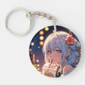 Schattigee Anime Girl Sleutelhanger – Boba Tea Lov (Voorkant)
