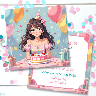 Schattigee Anime Girl's Verjaardagsfeestje Kaart
