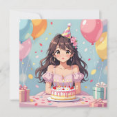 Schattigee Anime Girl's Verjaardagsfeestje Kaart (Voorkant)