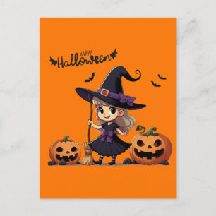 Schattigee, anime Halloween heks Briefkaart