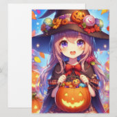 Schattigee anime Halloween Witch Feestdagenkaart (Voorkant / Achterkant)