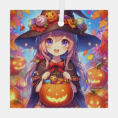 Schattigee anime Halloween Witch Glas Ornament (Achterkant)