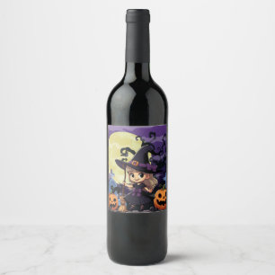 Schattigee anime Halloween Witch Wijn Etiket