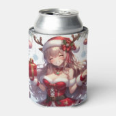 Schattigee anime kerst meisje blikjeskoeler (Blikje Voorkant)