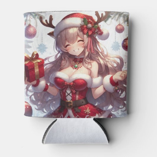Schattigee anime kerst meisje blikjeskoeler (Voorkant)
