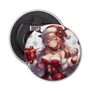 Schattigee anime kerst meisje button flesopener