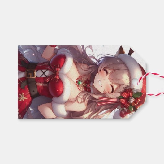 Schattigee anime kerst meisje cadeaulabel (Voorkant (Horizontaal))