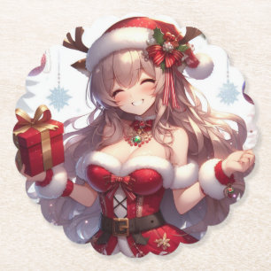 Schattigee anime kerst meisje kartonnen onderzetters
