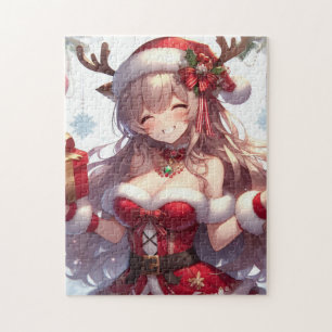 Schattigee anime kerst meisje legpuzzel