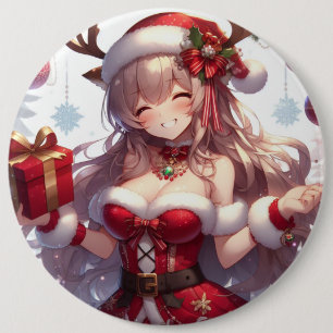 Schattigee anime kerst meisje ronde button 6,0 cm
