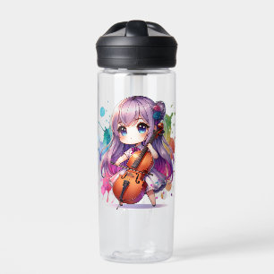 Schattigee anime meisje spelen cello gepersonalise waterfles