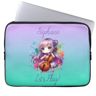 Schattigee anime meisje spelen cello speler gepers laptop sleeve