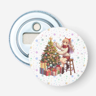 Schattigee anime meisje trimmen van de boom button flesopener