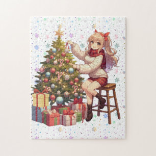 Schattigee anime meisje trimmen van de boom legpuzzel
