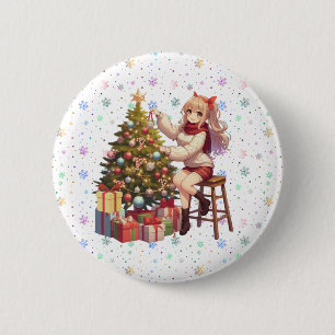 Schattigee anime meisje trimmen van de boom ronde button 5,7 cm