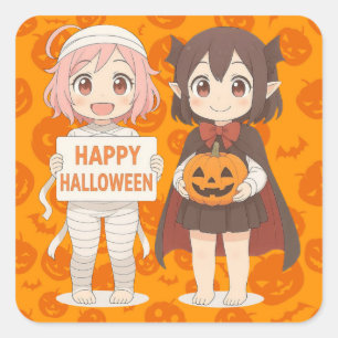 Schattigee anime mummie & vampier meisjes vierkante sticker