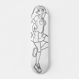 Schattigee Anime Schoolmeisje Zwart Wit Tekening Skateboard